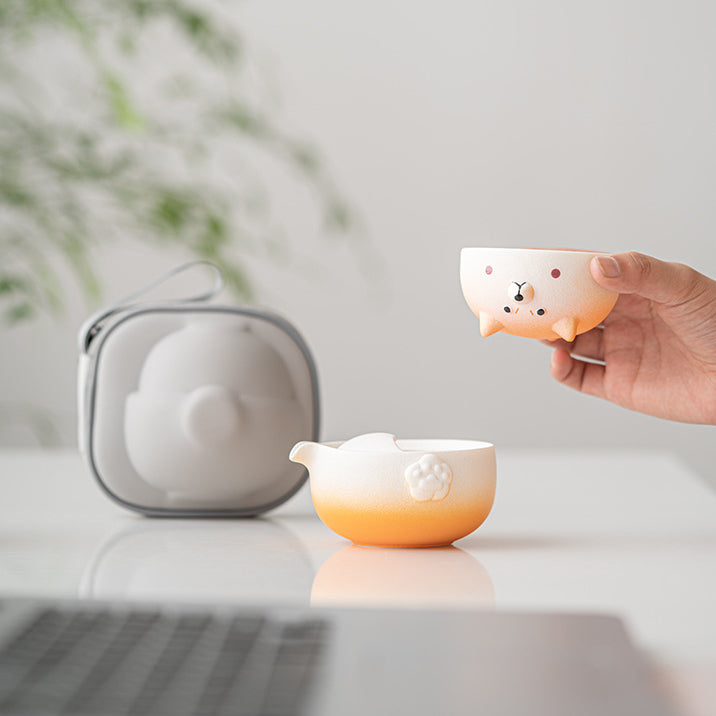 Shiba Inu-themed Travel Tea Set with Quick-brewing Cup