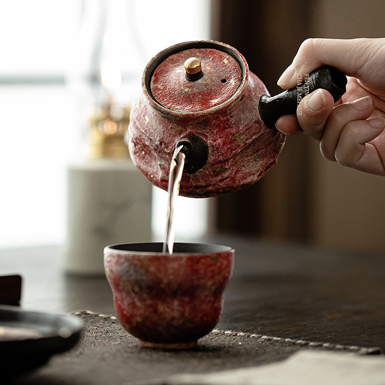 Single - Pot Tea Set: Ceramic Teapot in Rock - Mineral Painted Pottery, Side - Handle, Large - Capacity and Filter - Equipped