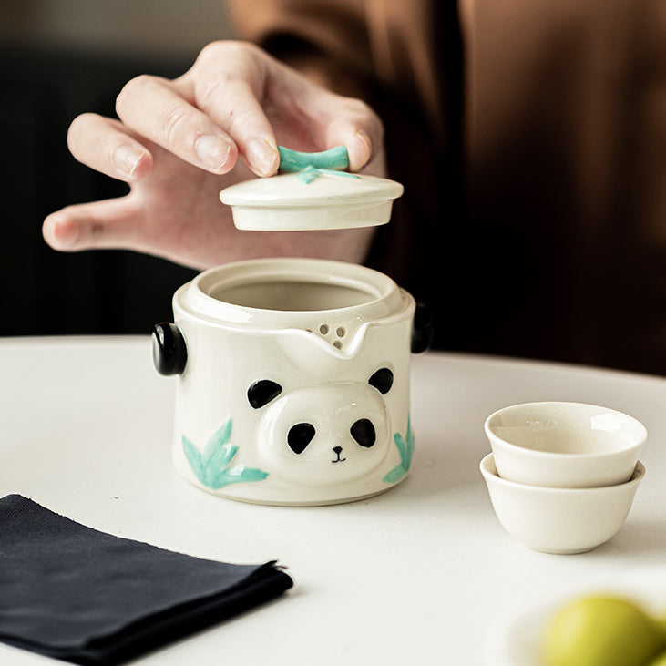 Hand-Painted Panda Portable Gongfu Tea Set - Ceramic Travel Tea Kit