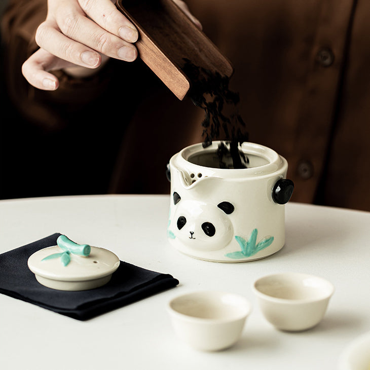 Hand-Painted Panda Portable Gongfu Tea Set - Ceramic Travel Tea Kit