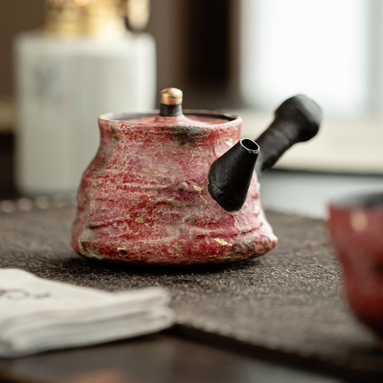 Single - Pot Tea Set: Ceramic Teapot in Rock - Mineral Painted Pottery, Side - Handle, Large - Capacity and Filter - Equipped