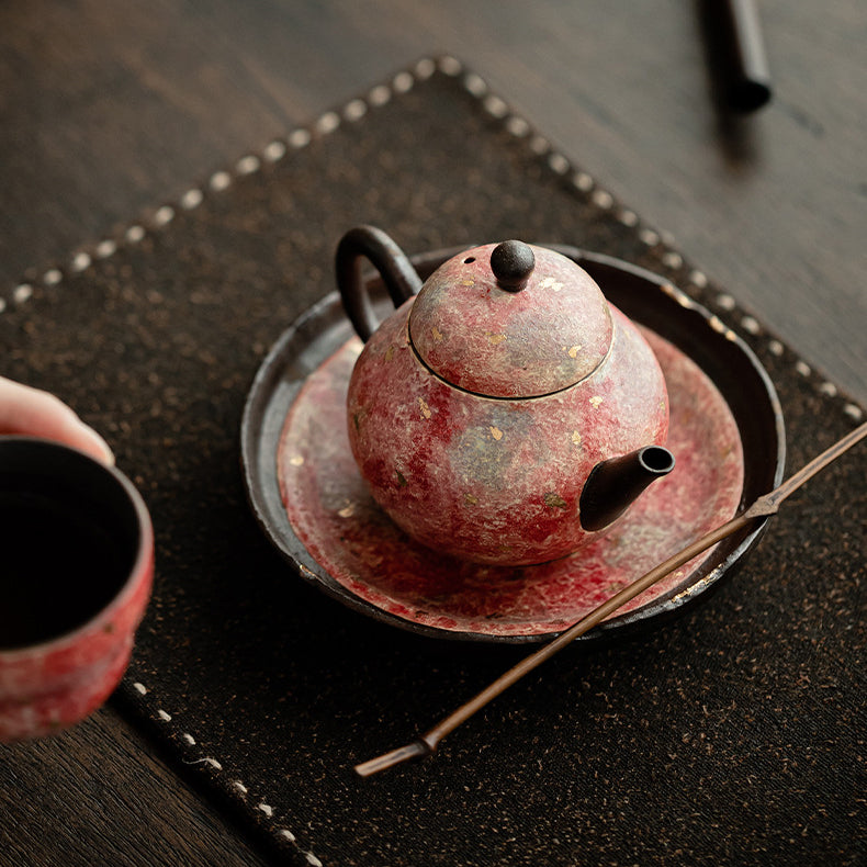 Rock - Mineral Painted Pottery Pear - Shaped Teapot: Handmade Ceramic Single Pot for Retro Kung Fu Tea