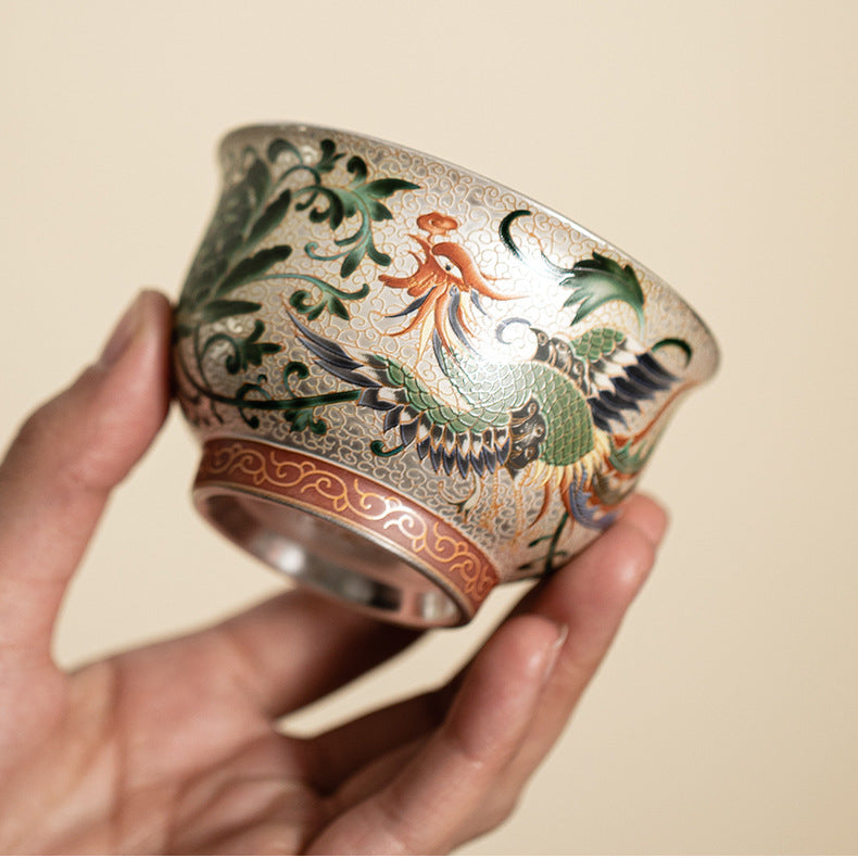 Silver-Gilded Dragon and Phoenix Ceramic Master Cup for Couples，drinking utensils