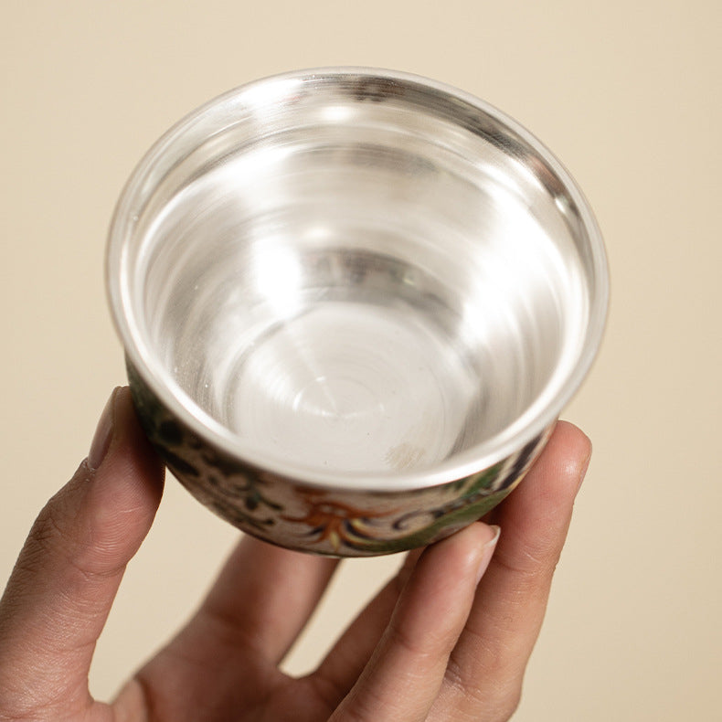 Silver-Gilded Dragon and Phoenix Ceramic Master Cup for Couples，drinking utensils