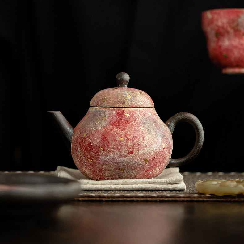 Rock - Mineral Painted Pottery Pear - Shaped Teapot: Handmade Ceramic Single Pot for Retro Kung Fu Tea