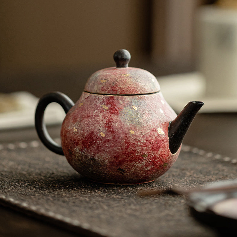 Rock - Mineral Painted Pottery Pear - Shaped Teapot: Handmade Ceramic Single Pot for Retro Kung Fu Tea