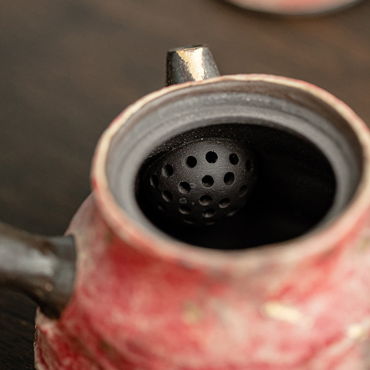 Single - Pot Tea Set: Ceramic Teapot in Rock - Mineral Painted Pottery, Side - Handle, Large - Capacity and Filter - Equipped