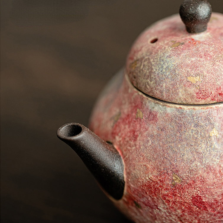 Rock - Mineral Painted Pottery Pear - Shaped Teapot: Handmade Ceramic Single Pot for Retro Kung Fu Tea