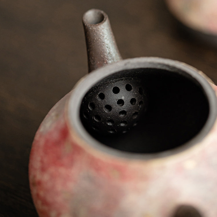 Rock - Mineral Painted Pottery Pear - Shaped Teapot: Handmade Ceramic Single Pot for Retro Kung Fu Tea