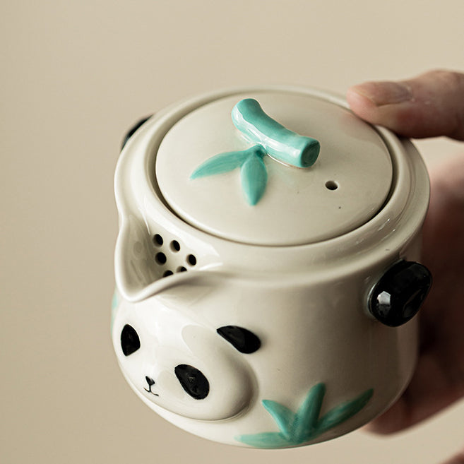 Hand-Painted Panda Portable Gongfu Tea Set - Ceramic Travel Tea Kit