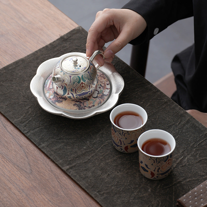 Dunhuang Silver-Gilded Luxurious Tea Set，drinking utensils