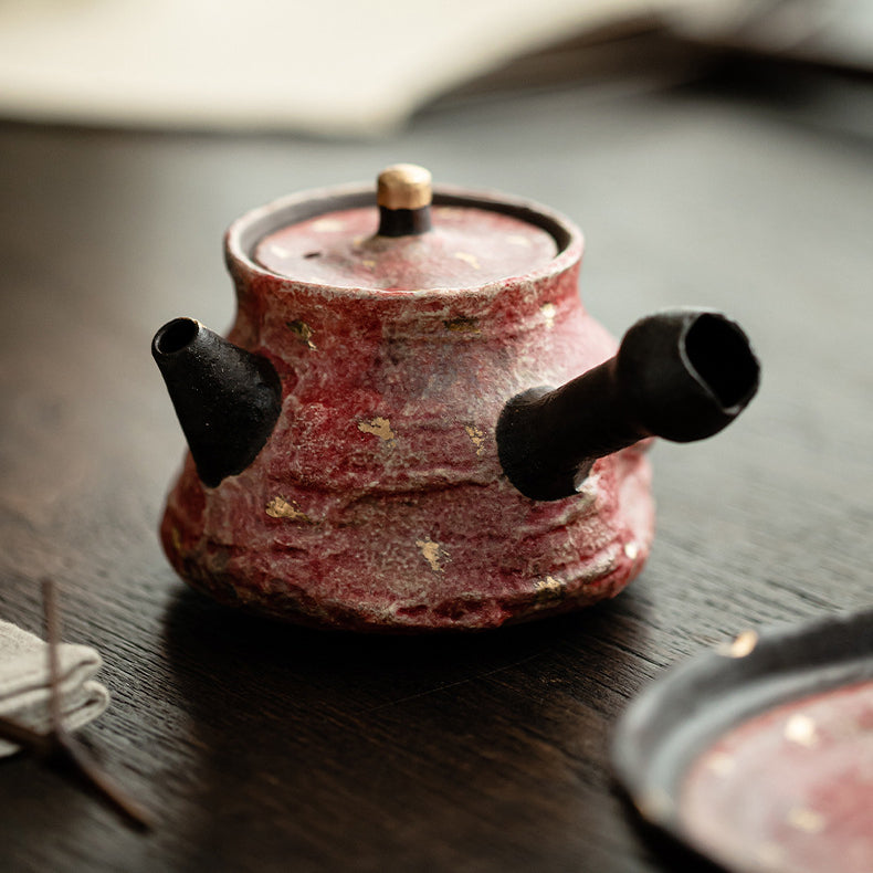 Single - Pot Tea Set: Ceramic Teapot in Rock - Mineral Painted Pottery, Side - Handle, Large - Capacity and Filter - Equipped