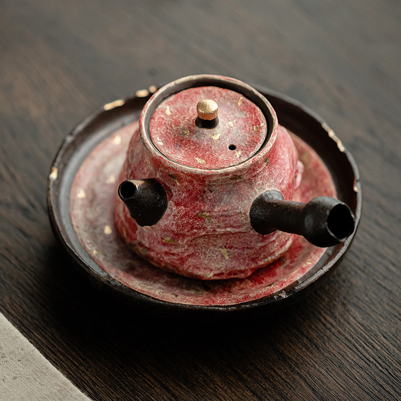 Single - Pot Tea Set: Ceramic Teapot in Rock - Mineral Painted Pottery, Side - Handle, Large - Capacity and Filter - Equipped