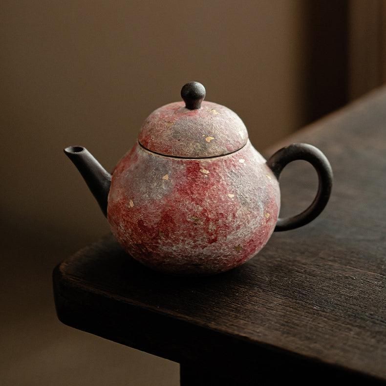 Rock - Mineral Painted Pottery Pear - Shaped Teapot: Handmade Ceramic Single Pot for Retro Kung Fu Tea