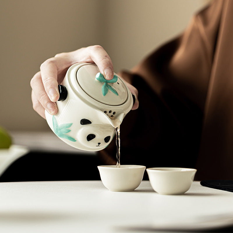 Hand-Painted Panda Portable Gongfu Tea Set - Ceramic Travel Tea Kit