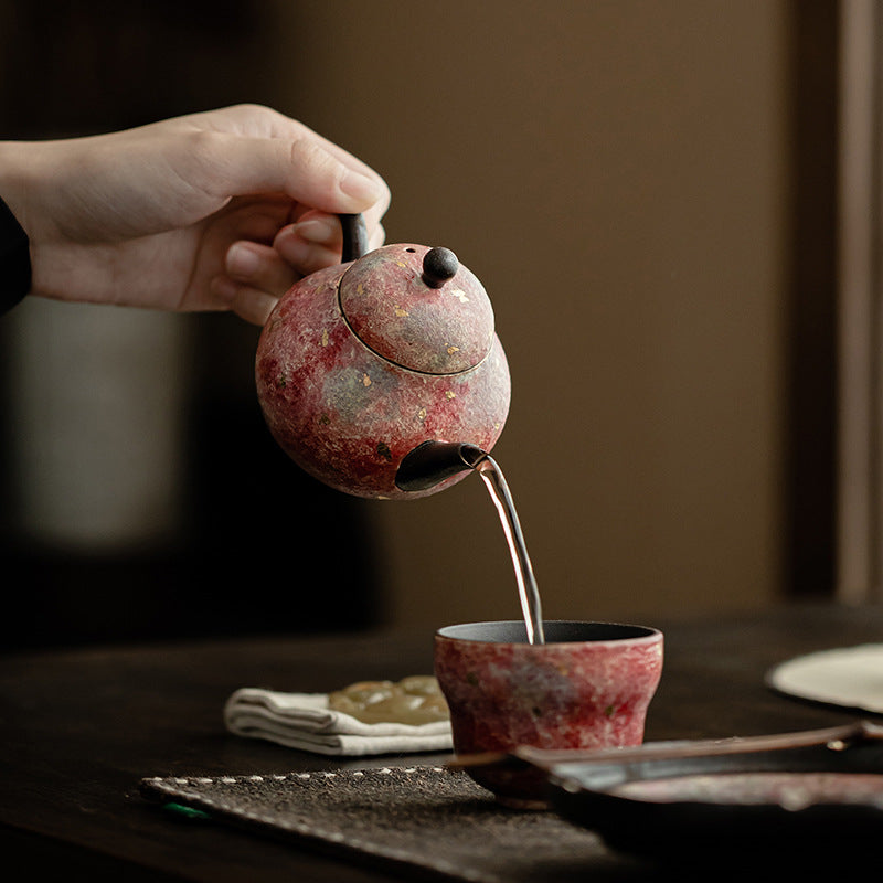 Rock - Mineral Painted Pottery Pear - Shaped Teapot: Handmade Ceramic Single Pot for Retro Kung Fu Tea