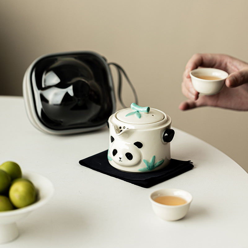 Hand-Painted Panda Portable Gongfu Tea Set - Ceramic Travel Tea Kit