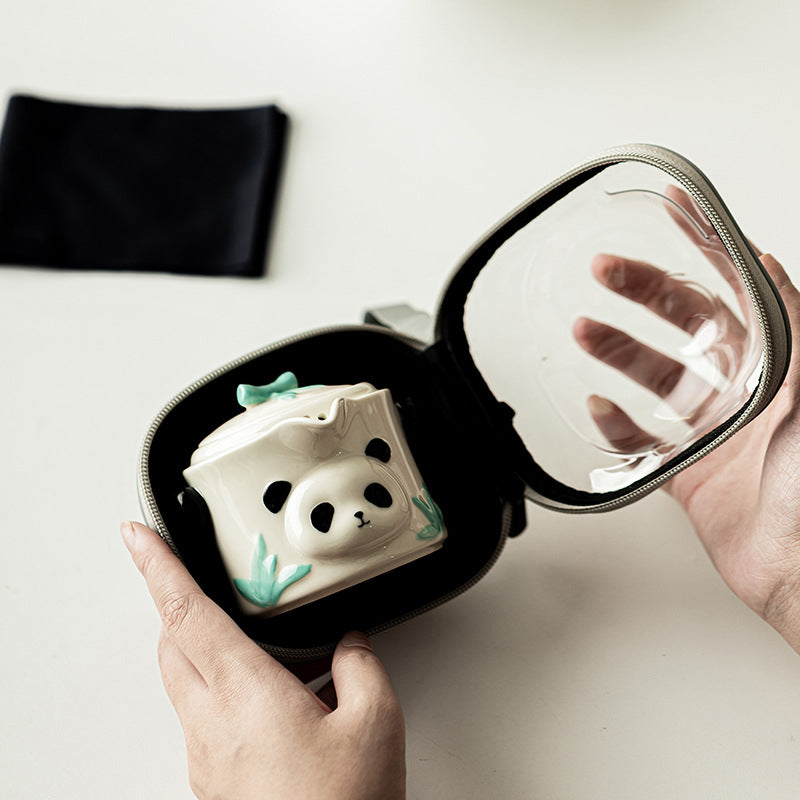 Hand-Painted Panda Portable Gongfu Tea Set - Ceramic Travel Tea Kit