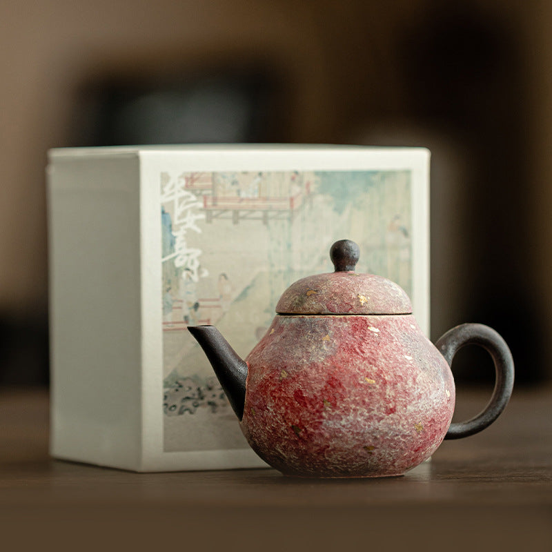 Rock - Mineral Painted Pottery Pear - Shaped Teapot: Handmade Ceramic Single Pot for Retro Kung Fu Tea