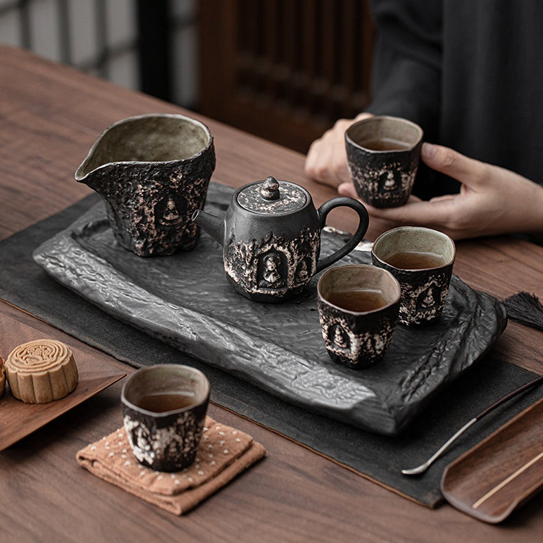 Wabi-sabi minimalist style Dunhuang Great Vow Zen-inspired tea set and drinking set.