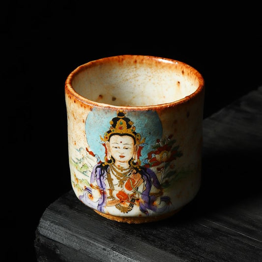 Handmade firewood-fired and hand-painted Thangka master cup, a high-end art collection treasure.(Samantabhadra Bodhisattva)，drinking utensils