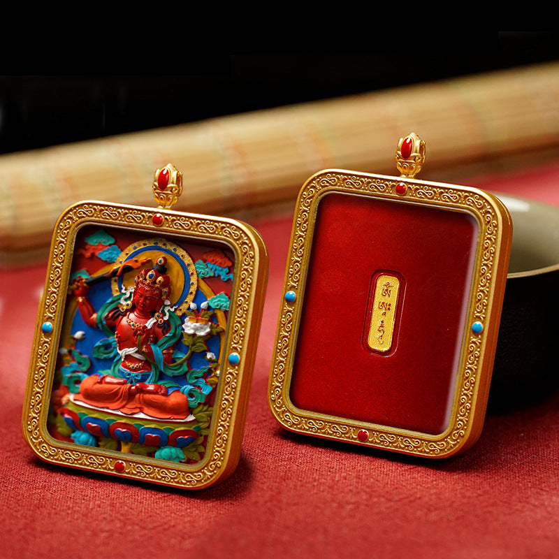 Tibetan Hand-Painted Thangka Pendant(Mañjuśrī Bodhisattva)(文殊菩萨)