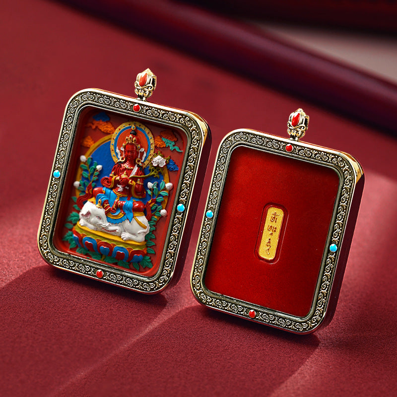 Tibetan Hand-Painted Thangka Pendant(Samantabhadra Bodhisattva)(普贤菩萨)