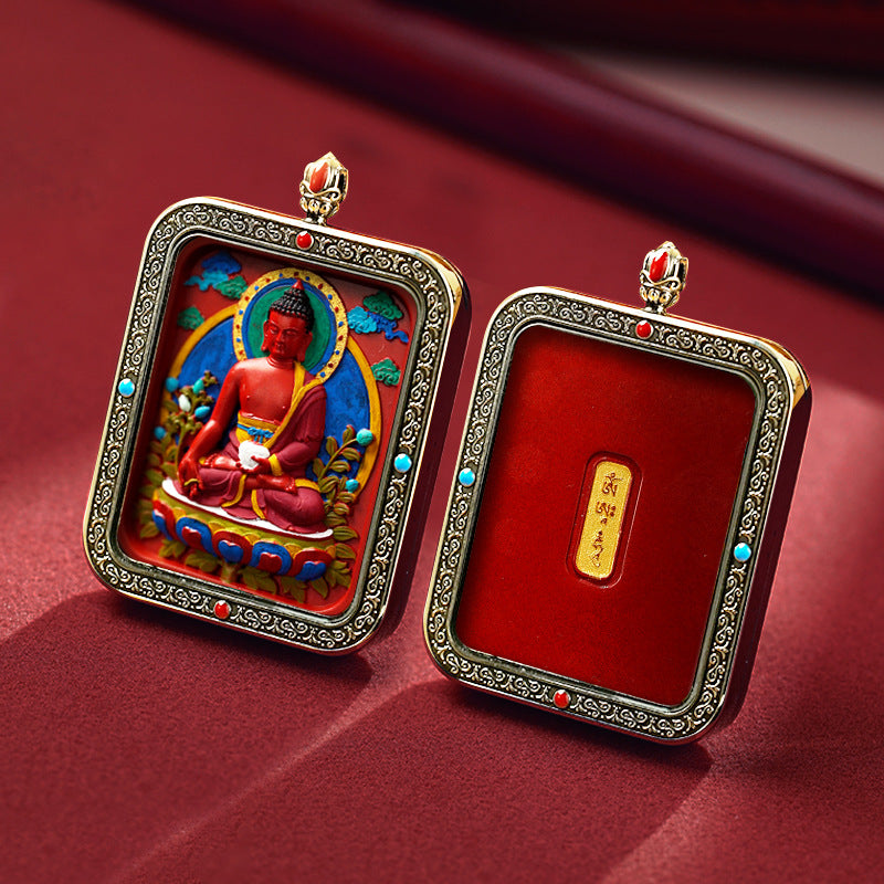 Tibetan Hand-Painted Thangka Pendant(Bhaisajya Guru Buddha)(药师佛)