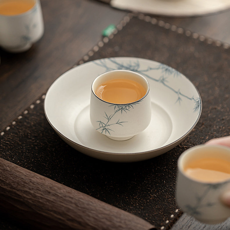 Ceramic tea and beverage set with hand-painted bamboo patterns in the "Hakuji" style