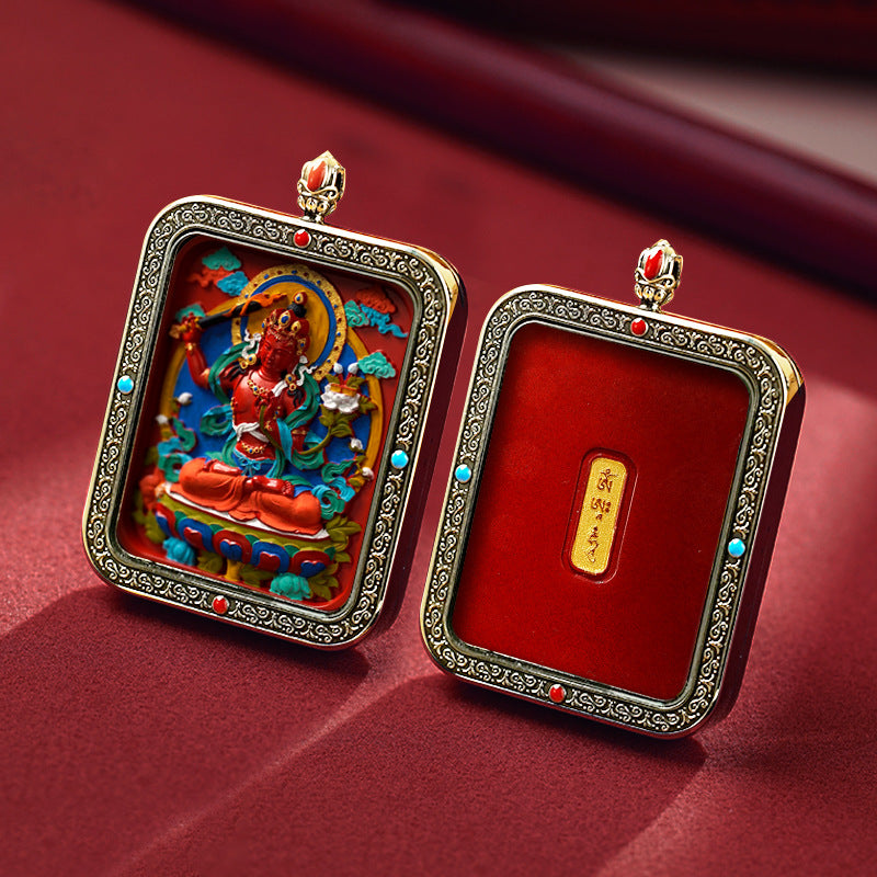 Tibetan Hand-Painted Thangka Pendant(Mañjuśrī Bodhisattva)(文殊菩萨)