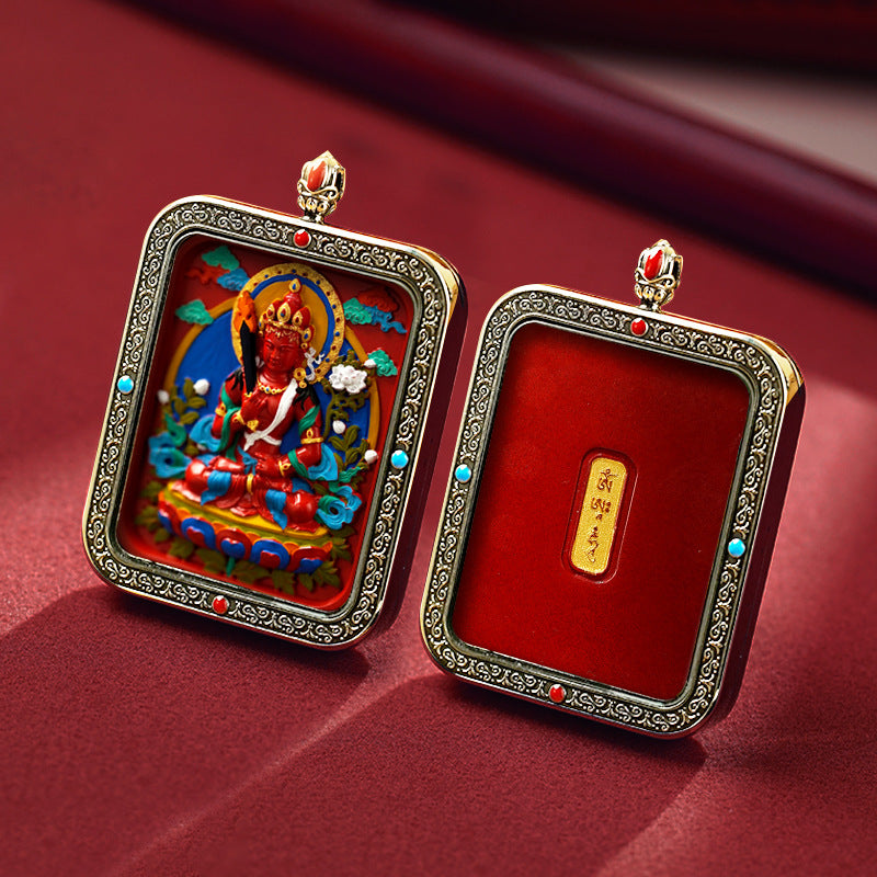 Tibetan Hand-Painted Thangka Pendant(Akashagarbha Bodhisattva)(虚空藏菩萨)