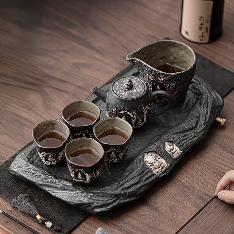 Wabi-sabi minimalist style Dunhuang Great Vow Zen-inspired tea set and drinking set.