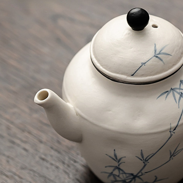 Ceramic tea and beverage set with hand-painted bamboo patterns in the "Hakuji" style