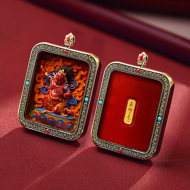 Tibetan Hand-Painted Thangka Pendant(Fudō Myōō)(Immovable Wisdom King)(不动明王)