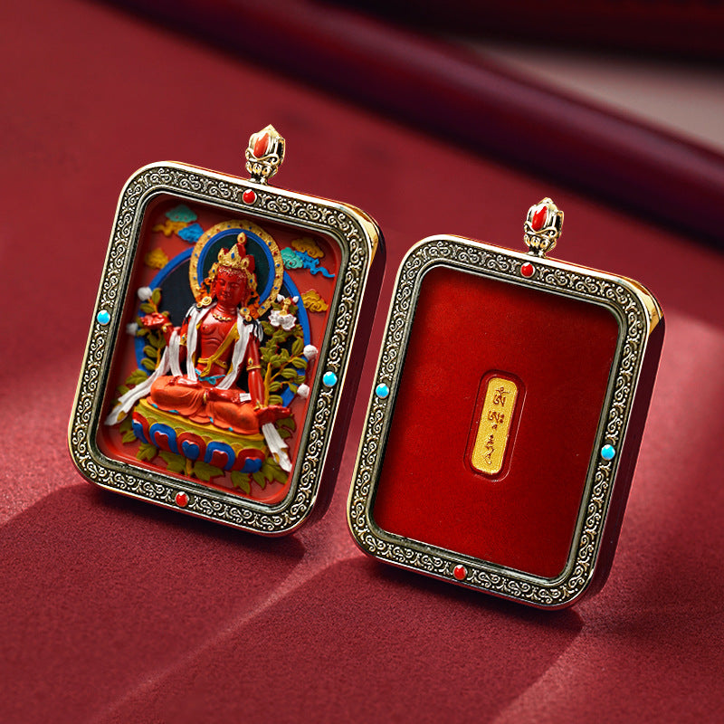 Tibetan Hand-Painted Thangka Pendant(Mahāsthāmaprāpta Bodhisattva)(大势至菩萨)